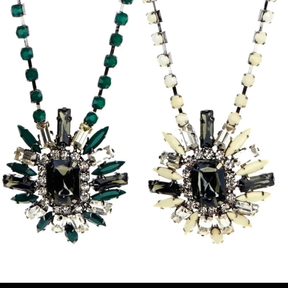 T & J DESIGNS Necklace 18k Gold Plated‎ Cream Smoke and Crystal Brooch NWT - Picture 2 of 4